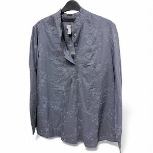 LOGO Lori Goldstein Button Front Embroidered Tunic in blue/grey size medium